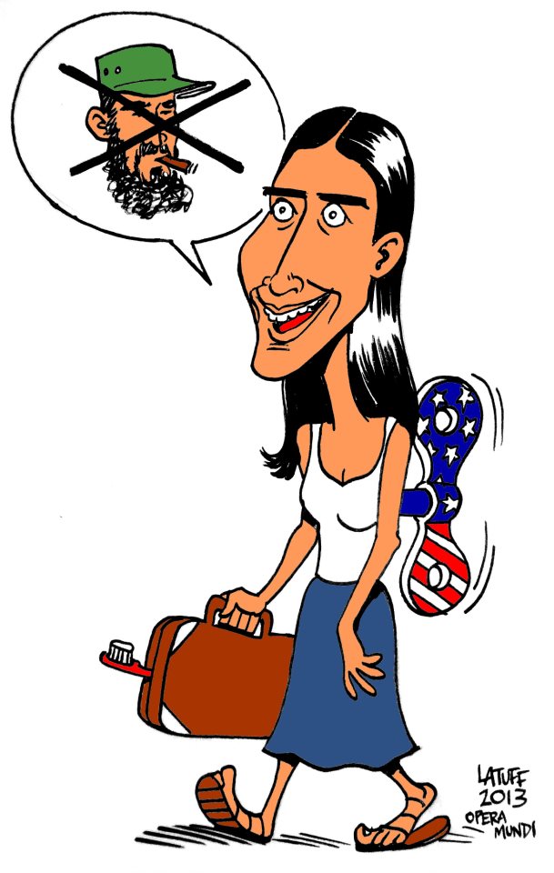 El célebre caricaturista brasileño Carlos Latuff dedicó varias de sus obras a criticar la visita de Yoani Sánchez.